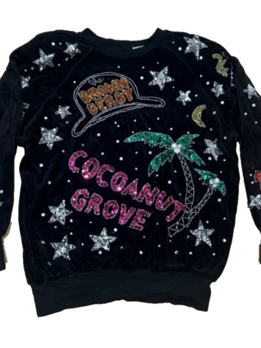 Vintage Bonnie Boerer Velvet Hollywood Nightclub Graphic Sequin Sweatshirt 80s